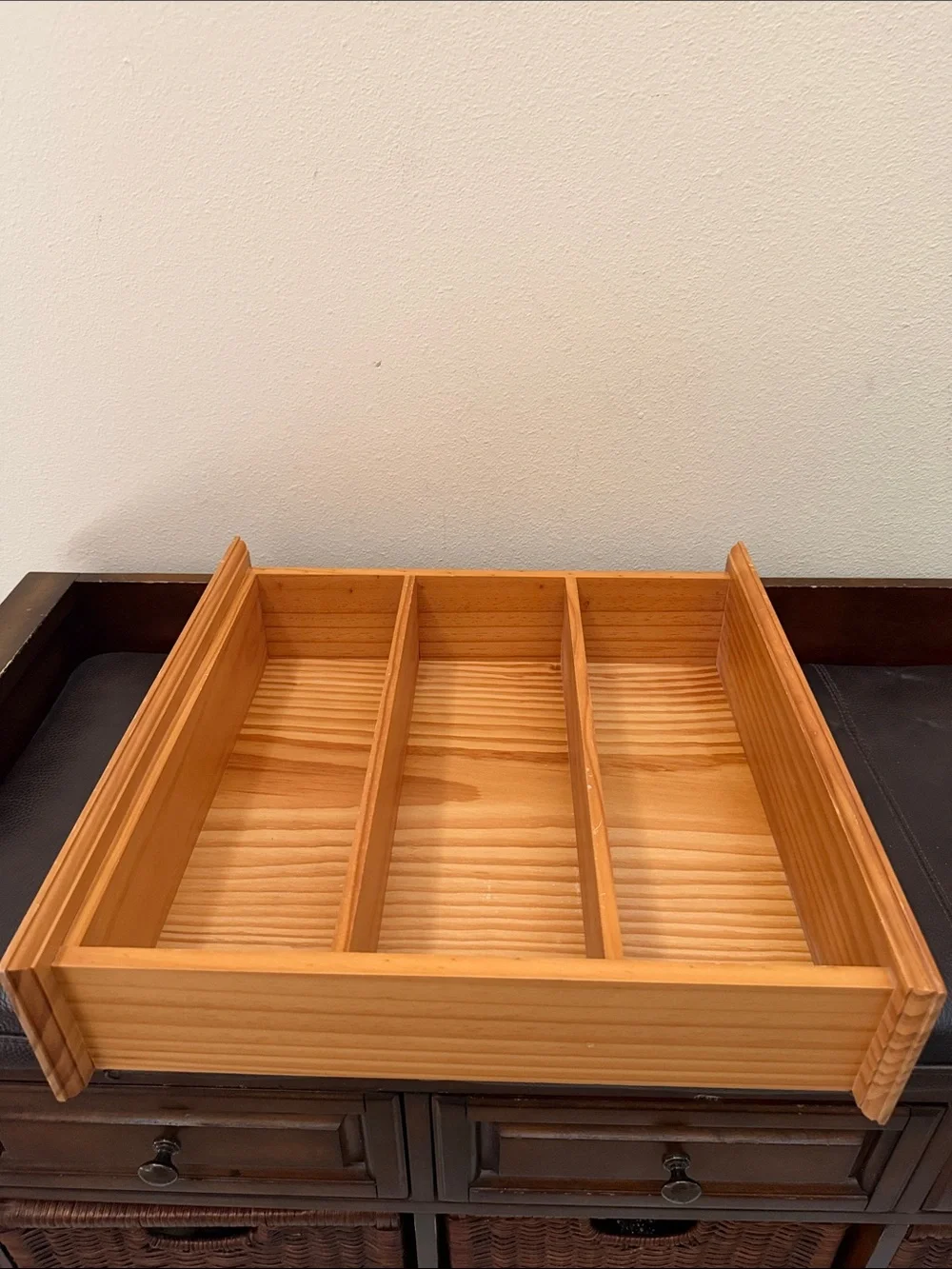 Vtg Natural Pine Wood 3-Tier Open Shelf Unit Handcrafted with Visible Wood Grain